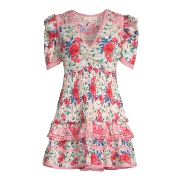 LoveShackFancy Rena Rose Floral Ruffle Mini Dress in Rush of Red Women’s Medium - Picture 6 of 16
